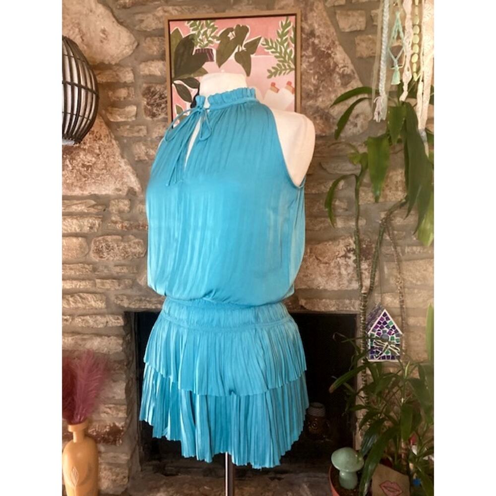 💙 Turquoise Pleated Halter Dress - Current Air - Size XXS